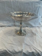 Vintage Cheshire Silver Plate Pedestal Compote Dish Art Deco Scalloped Bowl #95 picture