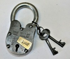 Heavy Antique Vintage Style Wine Cellar Lock Padlock & 2 Skeleton Keys Jailer picture