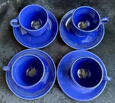 fiesta Set 4 HLC ORIGINAL BLUE Coffee Cups & Saucers 3oz Vintage MINT USA Cobalt picture