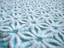VTG CHENILLE BEDSPREAD FABRIC HOFMANN DAISY  RARE  AQUA EXCELLENT 24