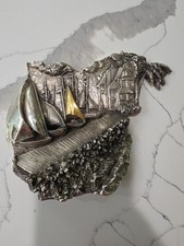 Vintage 1996 D'Argenta Mexico Silver 24K Gold Plated Sailboat Relief Sculpture picture