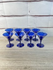 Vintage 8pc COBALT & SILVER Overlay MARTINI Glasses Art Deco No Chips Lot picture