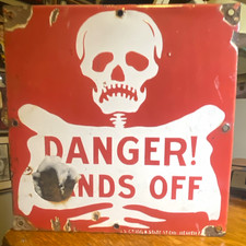 U.S.C. Vintage Original DANGER Hands Off Skull & Crossbones Metal Sign picture