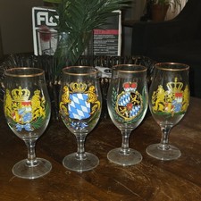 ​Vintage Böckling Germany Gold Footed Glasses Set 4 Bavarian Coats of Arms picture