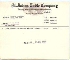 1925 St. Johns Table Co. Cadillac MI Furniture Billhead picture