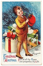 Ellen Clapsaddle Child Gifts Hat antique Christmas postcard picture