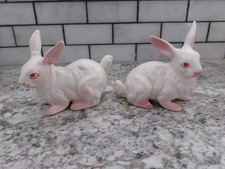 Vintage Set Of 2 White Rabbits, Red Eye's, 4
