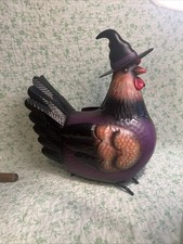 Metal Decorative Chicken with Witch Hat 12.5