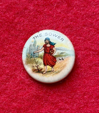 VINTAGE ANTIQUE CELLULOID PIN THE SOWER picture