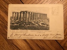 Antique 1900's Greece Temple of Apollo Phigalia Postcard Chicago IL Greek Stamps picture