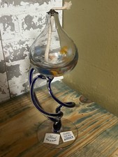 Vintage Jozefina Krosno handblown jellyfish oil lamp with a blue swirling base picture