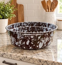 Vintage Brown White Splatter Enamelware Graniteware Colander Strainer Farmhouse picture