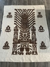 Huancatex VTG Blanket Peruvian Alpaca Sheep Wool Blend 64x81 Brown Cream FLAWS picture