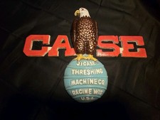 Cast Iron J. I. Case Threshing Machine American Eagle Sign Farm Equipment Vtg picture