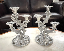 Vintage Castor Cast Metal Fish Candle Holders Pair Sculptural Art Decor picture