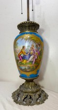 LARGE antique ornate Sevres painted Porcelain bronze electric table lamp Vase picture