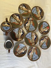 Antique 1920-40s Japanese Hand Painted SET 1 Pitcher 1 Storage 10 plates BIN E picture