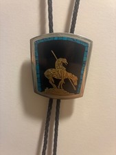 Vintage Johnson & Held End of Trail Handcrafted  Inlay Bolo Tie picture
