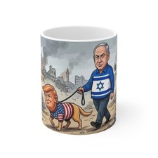 Anti Donald Trump as a Dog Being Walked by Netanyahu Mug Cup Coffee Tea Custom  picture