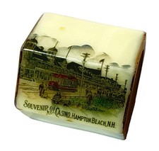 HAMPTON BEACH NH Uranium Antique CASINO Custard Glass Souvenir Ring Trinket picture