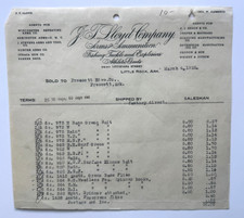 1922 Billhead Little Rock Arkansas JT Lloyd Arms Ammunition Fishing & Explosives picture