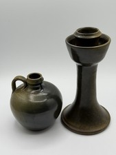 Ben Owen Green Pottery 9 Inch Candlestick And 5 Inch Pitcher Jug picture