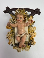 Vintage Depose Italy Baby Jesus Manger Nativity Gold Halo Christmas Figurine picture