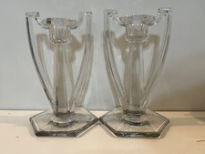 Vintage EAPG Pair of Clear Art Glass Chippendale Candlesticks picture
