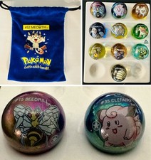 UNUSED Toy Biz Pokémon 10 STAR Marbles 2 Holos: BEEDRILL & CLEFAIRY Meowth Bag picture