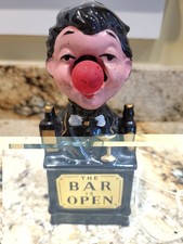 1950s Vintage THE BAR IS OPEN - BARTENDER RED NOSE 8” LAMP Japan Works Redware picture