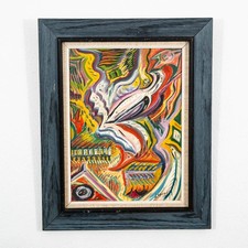 Mid Century Modern Art Original Abstract Expressionism Multi-Color Canvas Framed picture
