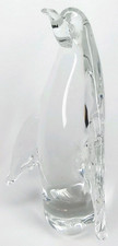 Vintage 1960s Hand Blown Clear Art Glass Penguin Paperweight picture