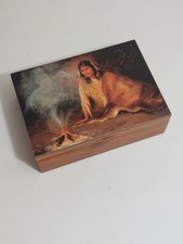 Branson Silver Dollar City Souvenir Native American Vintage Wooden Box 7x5x2 picture