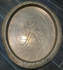 “JOHNNIE WALKER SCOTCH” VTG COPPER SERVING TRAY EMBOSSED ADVERT 13.5” X 11 5/8” picture