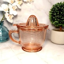 Pink Amber Glass Measuring Cup & Juicer Reamer, Mixing Bowl, VTG Style Kitchen picture