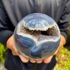 1.36LB Natural Open Smile Agate Sphere Purple Crystal Geode Healing Wealth Colle picture