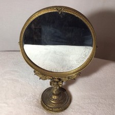 Vintage Ornate 14k Gold Gilt Floral Swivel Vanity Cosmetic Mirror picture