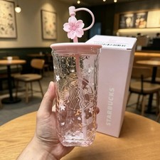 2026 New Starbucks Pink Sakura Cherry Blossom Glass Tumbler Witn Straw Plug Gift picture