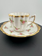 Victoria C&E Bone China England Demitasse Cup Saucer Pink Roses Gold Gilt picture