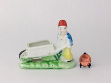 Vintage Porcelain Figural Planter Made Occupied Japan, Man Pushing Wheelbarrow picture