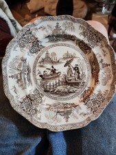 REDUCTION To$55.This specific John Ridgway brown transferware plate  
