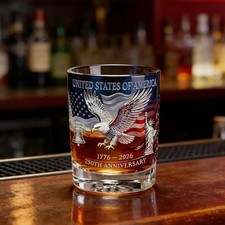 Patriotic America 250th Eagle Whiskey Glass Rotating Hand Blown Glassware picture