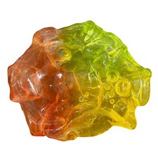 Goofus Glass Shallow Dish Yellow Orange Green Seashells Freeform MCM Decor picture