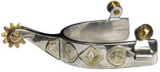 Showman Stainless Steel Spurs w/ Gold Engraved Poker Hand picture