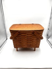 Longaberger Picnic Basket Large Lidded with Stand Signed 1992 16” X 14” X 11” picture