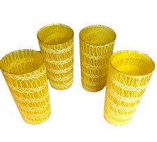 4Hazel Atlas Spaghetti Drinking Glasses Rubberized  Yellow MCM  5.5