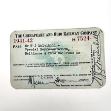 Chesapeake Ohio Railway C and O Railroad Pass 1941 1942 Baltimore Ohio B and O picture
