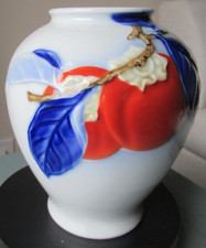 Japanese Fukagawa Vase Porcelain Persimmon Motif Collectible c1910 About 6