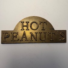 Antique solid cast brass Hot Peanuts sign plate concession roaster part vtg picture