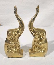 2 BRASS SITTING ELEPHANT'S Trunk Up picture